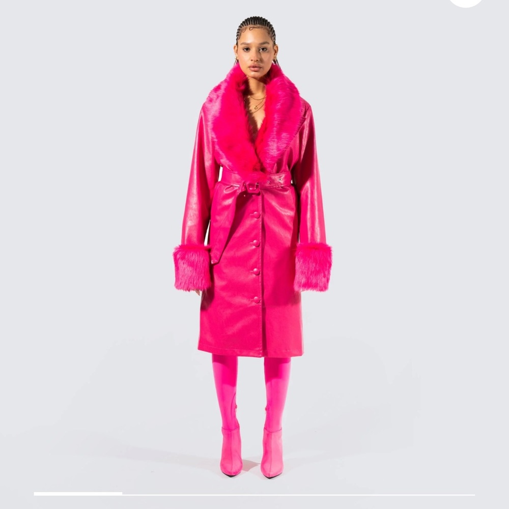 Finesse Willa vegan fur leather coat Barbie Pink Size 1x NWT - Picture 3 of 7